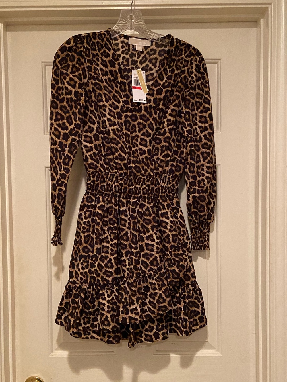 NWT Michael Kors Women’s Long Sleeve Tiered Ruffle Dress Sz Petite XS Leopard